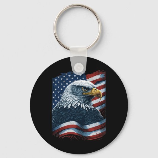 Bald Eagle Trots Patriottische Amerikaanse vlag 4e Sleutelhanger (Voorkant)