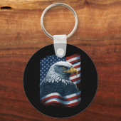 Bald Eagle Trots Patriottische Amerikaanse vlag 4e Sleutelhanger (Voorkant)