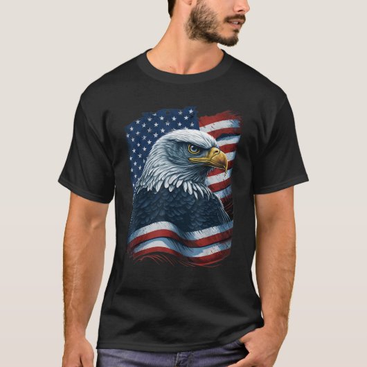 Bald Eagle Trots Patriottische Amerikaanse vlag 4e T-shirt (Voorkant)