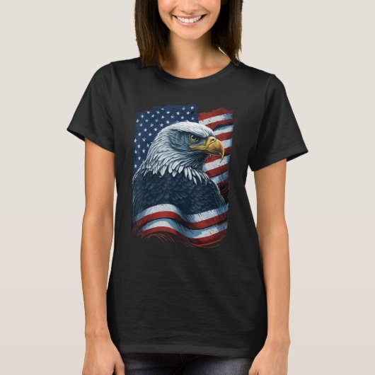 Bald Eagle Trots Patriottische Amerikaanse vlag 4e T-shirt (Voorkant)