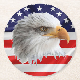 Bald Eagle uniek patriottisch cadeau Ronde Kartonnen Onderzetter