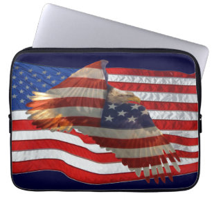 Bald Eagle & US Flag Patriotic Laptop Slapje Laptop Sleeve