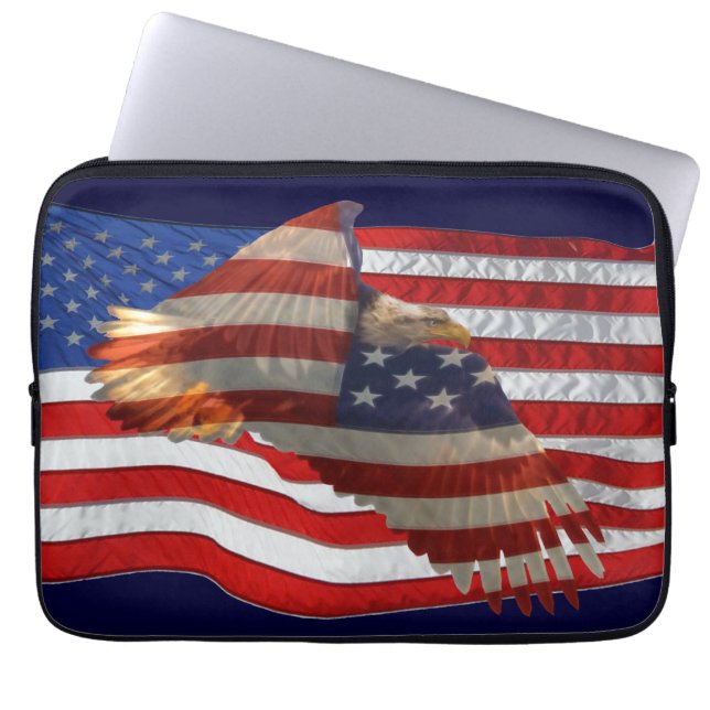 Bald Eagle & US Flag Patriotic Laptop Slapje Sleeve (Voorkant)