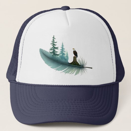 Bald Eagle veren en bomen Trucker Pet (Voorkant)