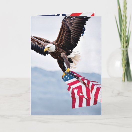 Bald Eagle vliegen met een vlag papa Kaart (Voorkant)