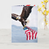 Bald Eagle vliegen met een vlag papa Kaart (Gele Bloem)