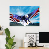 Bald Eagle vliegt in de lucht met een Amerikaanse  Poster (Thuiskantoor)
