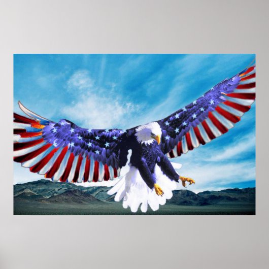 Bald Eagle vliegt in de lucht met een Amerikaanse  Poster (Voorkant)