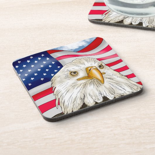 Bald Eagle voor de Amerikaanse vlag Patriottische  Bier Onderzetter (Linkerzijde)
