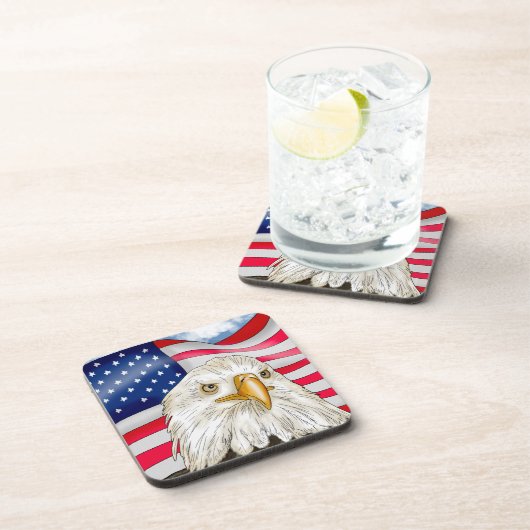 Bald Eagle voor de Amerikaanse vlag Patriottische  Bier Onderzetter (Rechterzijde)