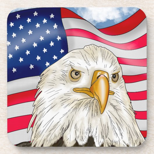Bald Eagle voor de Amerikaanse vlag Patriottische  Bier Onderzetter (Voorkant)