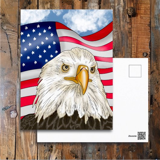 Bald Eagle voor de Amerikaanse vlag Patriottische  Briefkaart