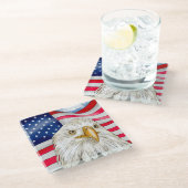 Bald Eagle voor de Amerikaanse vlag Patriottische Glazen Onderzetter (Schuin)