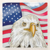 Bald Eagle voor de Amerikaanse vlag Patriottische Glazen Onderzetter (Voorkant)