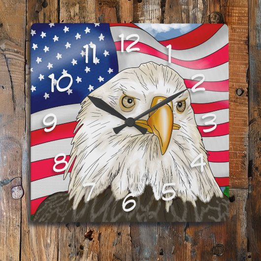 Bald Eagle voor de Amerikaanse vlag Patriottische  Vierkante Klok