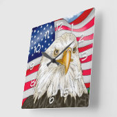 Bald Eagle voor de Amerikaanse vlag Patriottische  Vierkante Klok (Hoek)