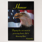 Bald eagle voor een Amerikaanse vlag Legpuzzel (Verticaal)