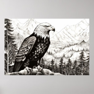 Bald Eagle Vreedzame Natuur Prairie Schets Tekenin Poster