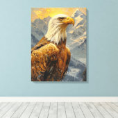 Bald Eagle Waterverf Mountains Canvas Afdruk (Insitu (Houten vloer))