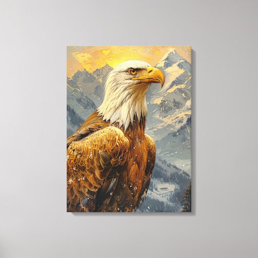 Bald Eagle Waterverf Mountains Canvas Afdruk (Voorkant)