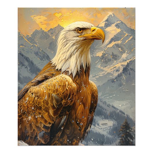 Bald Eagle Waterverf Mountains Foto Afdruk (Voorkant)