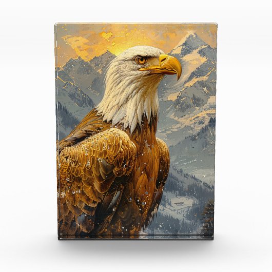 Bald Eagle Waterverf Mountains Fotoblokken (Voorkant)