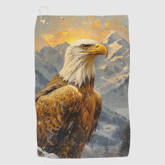 Bald Eagle Waterverf Mountains Golfhanddoek (Voorkant)