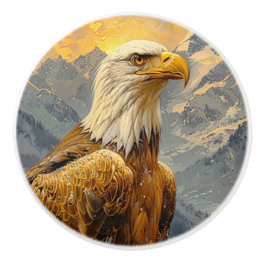 Bald Eagle Waterverf Mountains Keramische Knop (Voorkant)