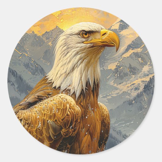 Bald Eagle Waterverf Mountains Ronde Sticker (Voorkant)