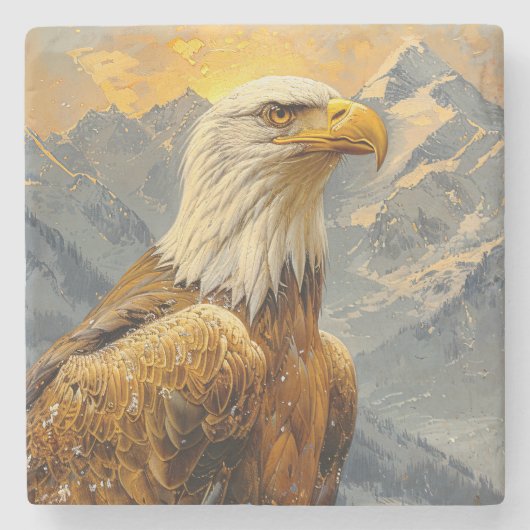 Bald Eagle Waterverf Mountains Stenen Onderzetter (Voorkant)