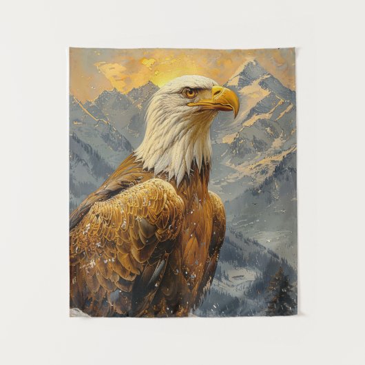 Bald Eagle Waterverf Mountains Wandkleed (Voorkant)