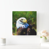 Bald Eagle Wildlife Art Portret Vierkante Klok (Huis)