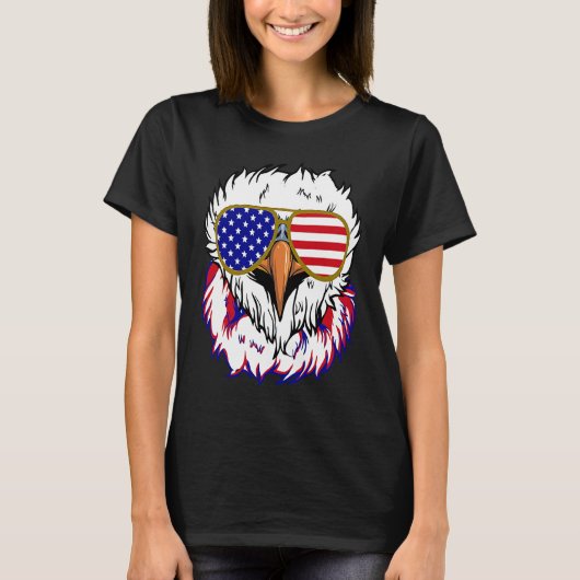 Bald Eagle with Mullet 4th of July American Flag T-shirt (Voorkant)