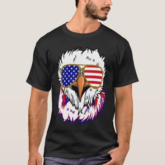 Bald Eagle with Mullet 4th of July American Flag T-shirt (Voorkant)