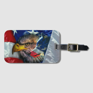 Bald Eagle Wolf American Flag Bagagelabel