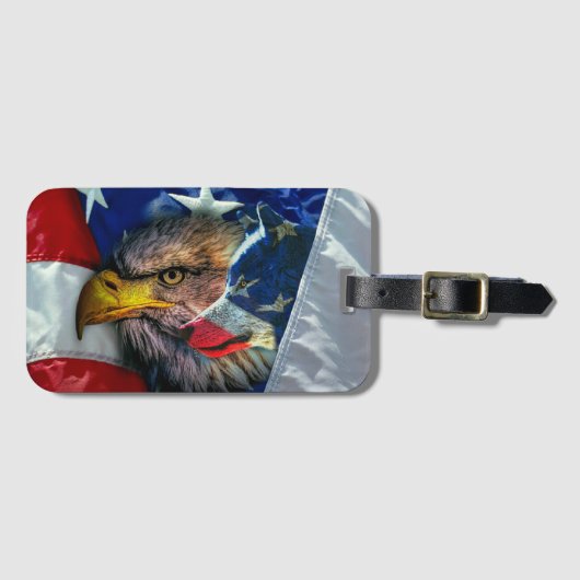 Bald Eagle Wolf American Flag Bagagelabel (Voorkant (horizontaal))