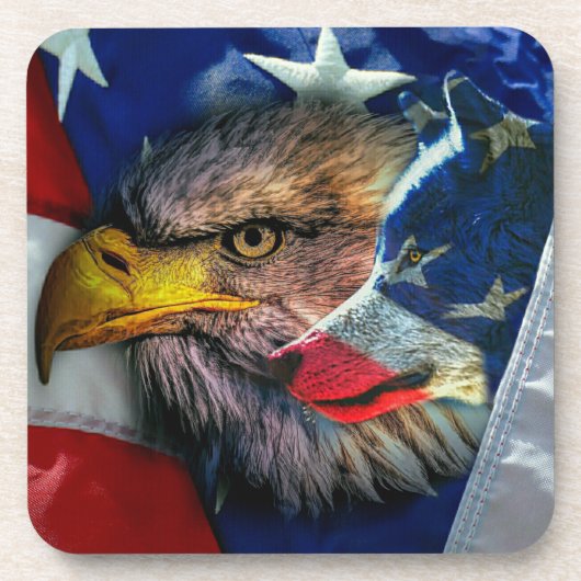 Bald Eagle Wolf American Flag Bier Onderzetter (Voorkant)