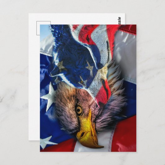 Bald Eagle Wolf American Flag Briefkaart (Voorkant / Achterkant)