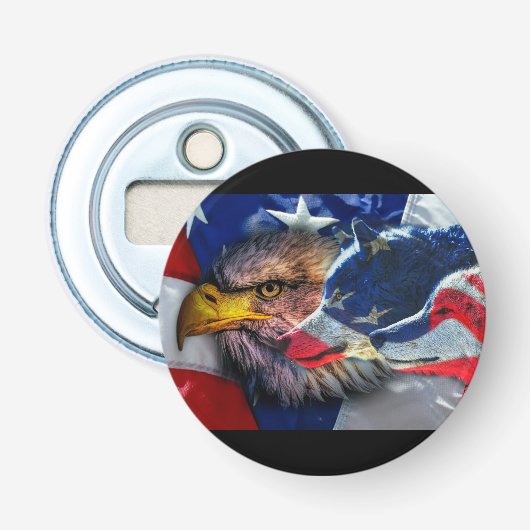 Bald Eagle Wolf American Flag Button Flesopener (Voorkant)