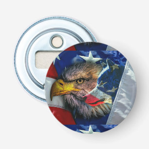 Bald Eagle Wolf American Flag Button Flesopener