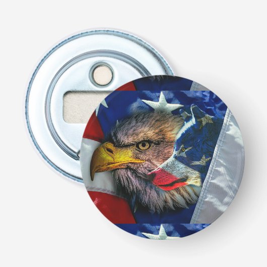 Bald Eagle Wolf American Flag Button Flesopener (Voorkant)