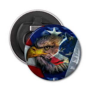 Bald Eagle Wolf American Flag Button Flesopener