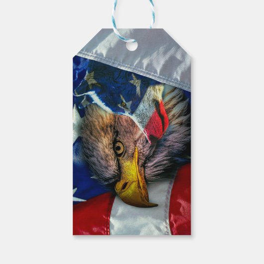 Bald Eagle Wolf American Flag Cadeaulabel (Achterkant)