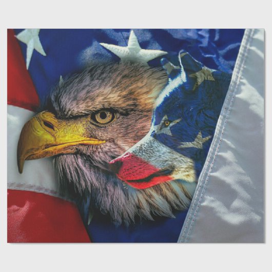 Bald Eagle Wolf American Flag Cadeaupapier (Vlak)