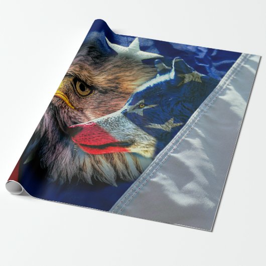 Bald Eagle Wolf American Flag Cadeaupapier (Uitgerold)