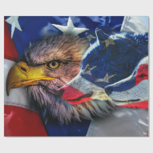 Bald Eagle Wolf American Flag Cadeaupapier