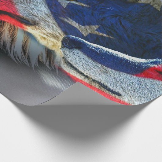 Bald Eagle Wolf American Flag Cadeaupapier (Hoek)