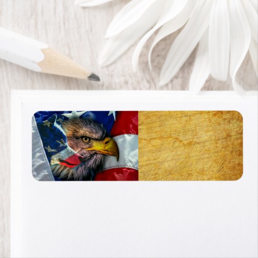 Bald Eagle Wolf American Flag Etiket (Insitu)