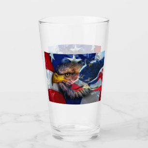 Bald Eagle Wolf American Flag Glas