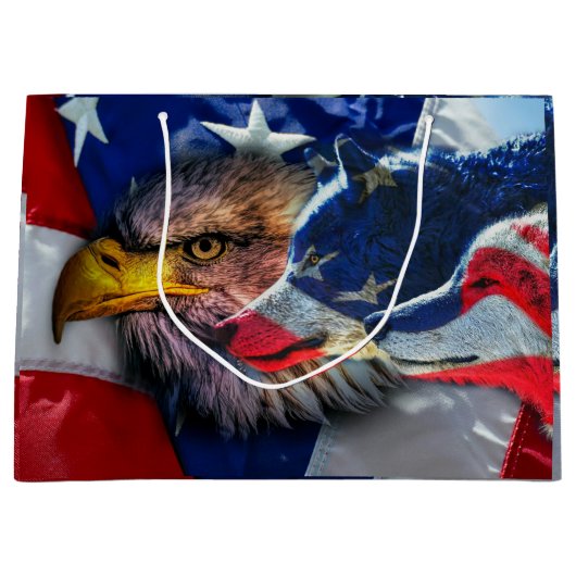 Bald Eagle Wolf American Flag Groot Cadeauzakje (Voorkant)